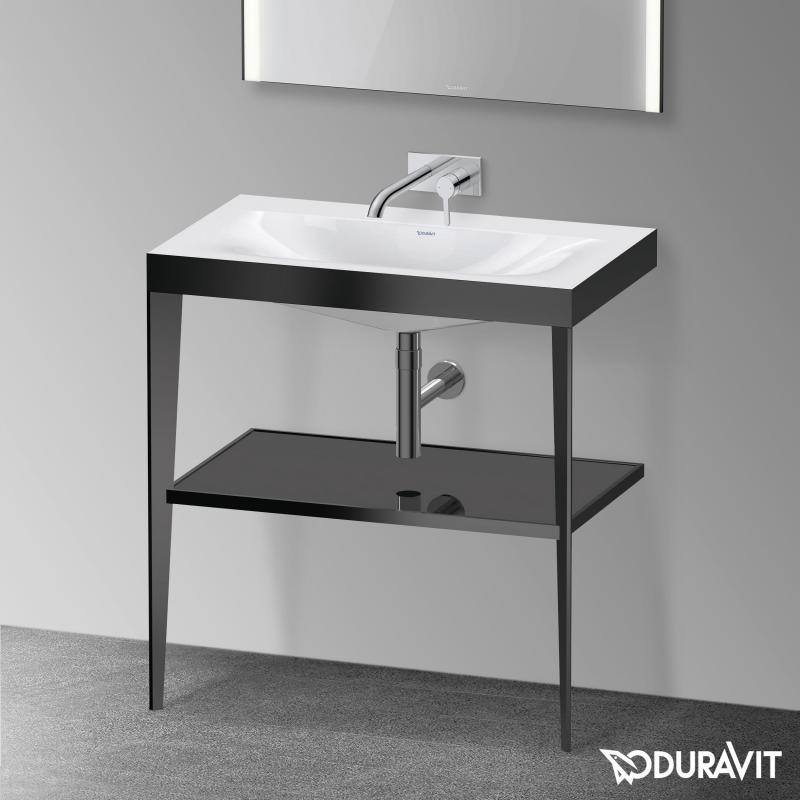 Immagine di Duravit XVIU sostegno metallico 80 cm colore nero finitura opaco, ripiano in vetro colore nero finitura lucido, lavabo consolle c-bonded XV4715NB240