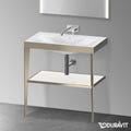Immagine di Duravit XVIU sostegno metallico 80 cm colore champagne finitura opaco, ripiano in vetro colore bianco finitura lucido, lavabo consolle c-bonded XV4715NB185