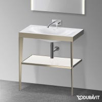Immagine di Duravit XVIU sostegno metallico 80 cm colore champagne finitura opaco, ripiano in vetro colore bianco finitura lucido, lavabo consolle c-bonded XV4715NB185