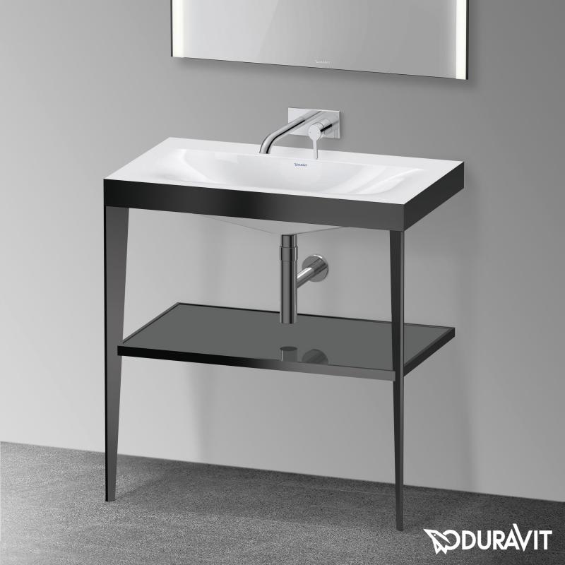 Immagine di Duravit XVIU sostegno metallico 80 cm colore nero finitura opaco, ripiano in vetro colore grigio flanella finitura lucido, lavabo consolle c-bonded XV4715NB289
