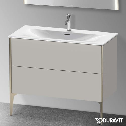 Immagine di Duravit XVIU base sottolavabo a pavimento 101 cm, profilo champagne opaco, colore grigio cemento finitura opaco XV43030B107