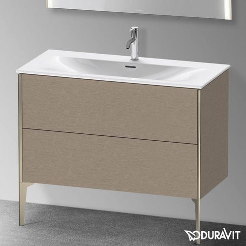 Immagine di Duravit XVIU base sottolavabo a pavimento 101 cm, profilo champagne opaco, finitura rovere cashmere XV43030B111
