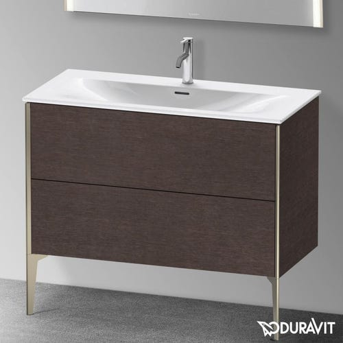 Immagine di Duravit XVIU base sottolavabo a pavimento 101 cm, profilo champagne opaco, finitura rovere scuro spazzolato XV43030B172
