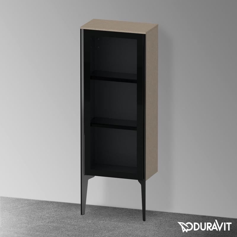 Immagine di Duravit XVIU colonna bassa a pavimento H.89 cm con ante in vetro, cerniera a sinistra, profilo nero opaco, finitura rovere cashmere XV1360LB211