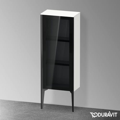 Immagine di Duravit XVIU colonna bassa a pavimento H.89 cm con ante in vetro, cerniera a destra, profilo nero opaco, colore bianco finitura opaco XV1360RB218