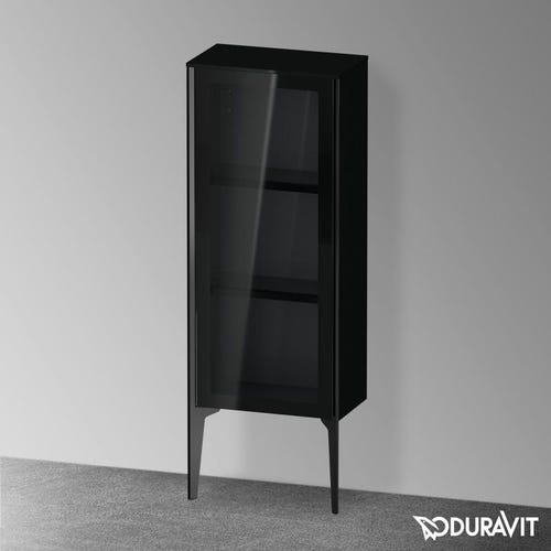 Immagine di Duravit XVIU colonna bassa a pavimento H.89 cm con ante in vetro, cerniera a sinistra, profilo nero opaco, colore nero finitura lucido XV1360LB240