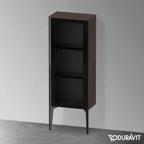 Immagine di Duravit XVIU colonna bassa a pavimento H.89 cm con ante in vetro, cerniera a sinistra, profilo nero opaco, finitura rovere scuro spazzolato XV1360LB272