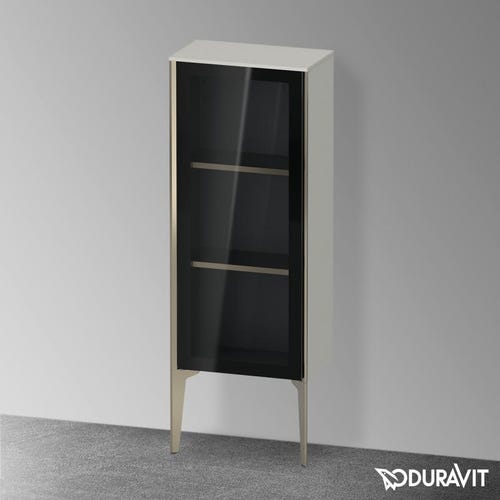 Immagine di Duravit XVIU colonna bassa a pavimento H.89 cm con ante in vetro, cerniera a destra, profilo champagne opaco, colore grigio cemento finitura opaco XV1360RB107
