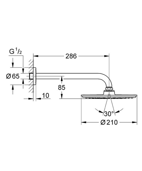 Immagine di Grohe RAINSHOWER COSMOPOLITAN 210 set soffione doccia Ø 21 cm, monogetto, installazione a parete, GROHE EcoJoy®, finitura cromo 26062000
