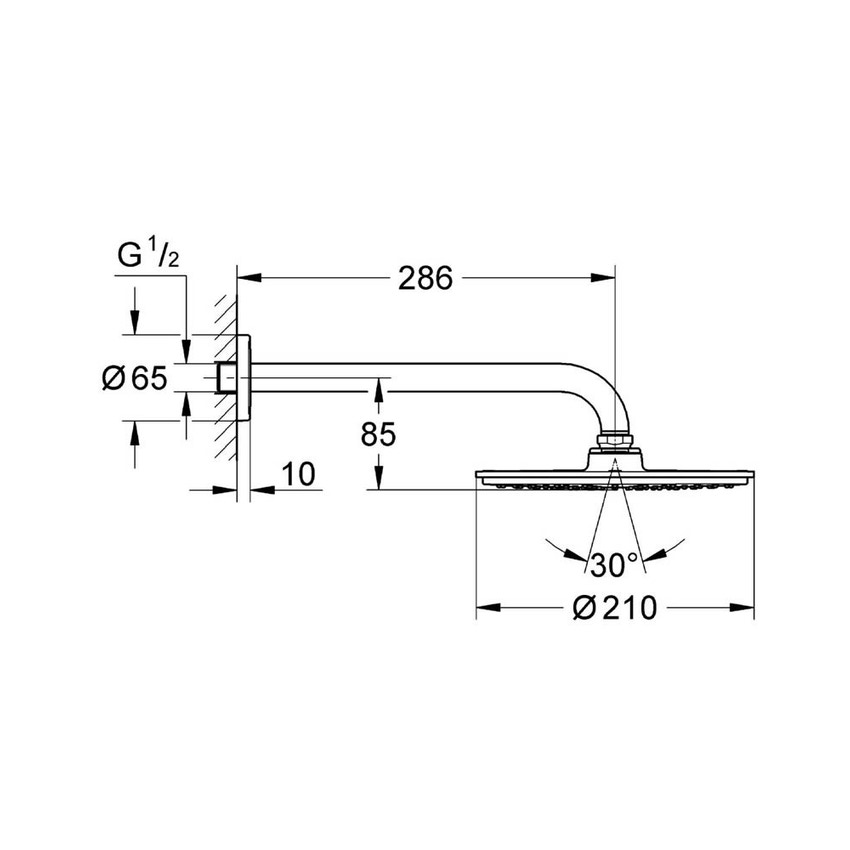 Immagine di Grohe RAINSHOWER COSMOPOLITAN 210 set soffione doccia Ø 21 cm, monogetto, installazione a parete, GROHE EcoJoy®, finitura cromo 26062000