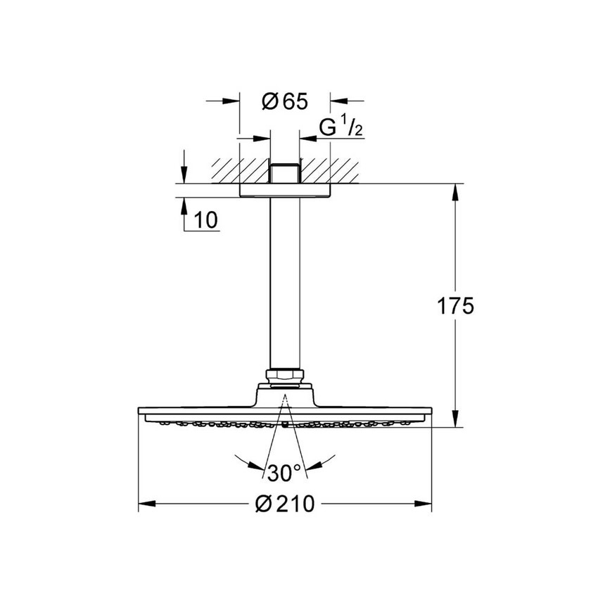Immagine di Grohe RAINSHOWER COSMOPOLITAN 210 set soffione doccia Ø 21 cm, monogetto, installazione a soffitto, GROHE EcoJoy®, finitura cromo 26063000