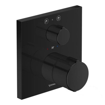 Immagine di Duravit C.1 miscelatore termostatico quadrato per doccia, a 2 utenze, con valvola d'arresto, colore nero finitura opaco C14200013046