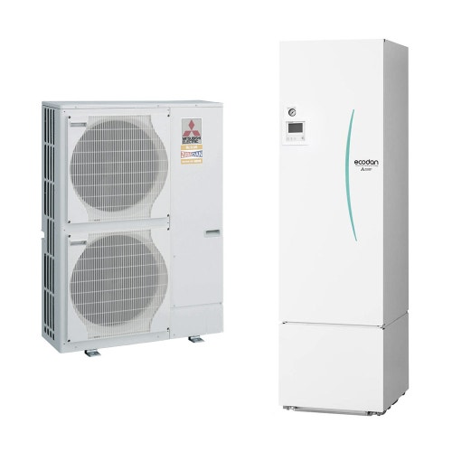 Immagine di Mitsubishi SPLIT Sistema idronico composto da pompa di calore Inverter ZUBADAN 14 kW trifase con HYDROTANK MEDIUM reversibile 300 litri PUHZ-SHW140YHA+ERST30C-VM2ED