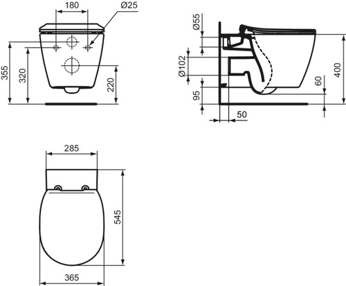 Immagine di Ideal Standard CONNECT vaso sospeso AquaBlade® con fissaggi nascosti, con sedile slim a chiusura rallentata, colore bianco E049301