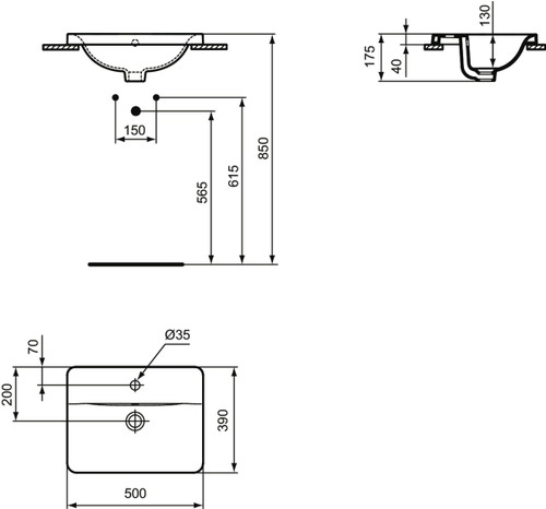 Immagine di Ideal Standard CONNECT lavabo rettangolare da incasso soprapiano L.50 cm, monoforo, con troppopieno, colore bianco E504301