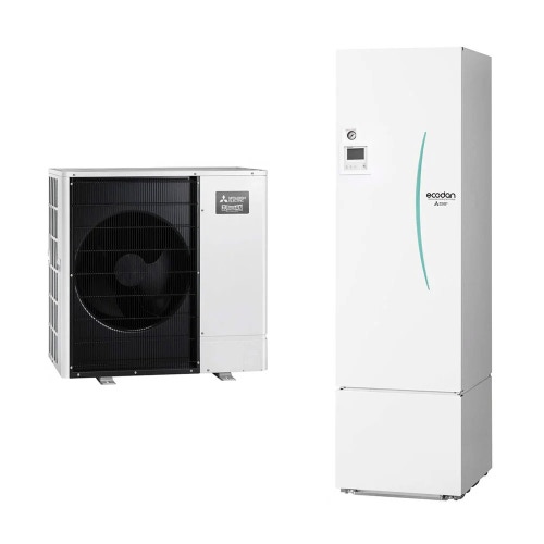 Immagine di Mitsubishi SPLIT R32 Sistema idronico composto da pompa di calore Inverter ZUBADAN 10 kW Solo caldo con HYDROTANK SMALL reversibile 300 litri PUD-SHWM100VAA+ERST30D-VM2ED