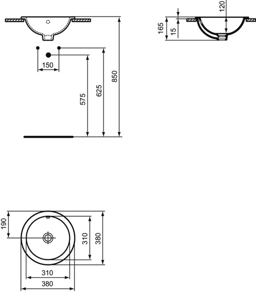 Immagine di Ideal Standard CONNECT lavabo rotondo da incasso soprapiano Ø 38 cm, con troppopieno, colore bianco E505101