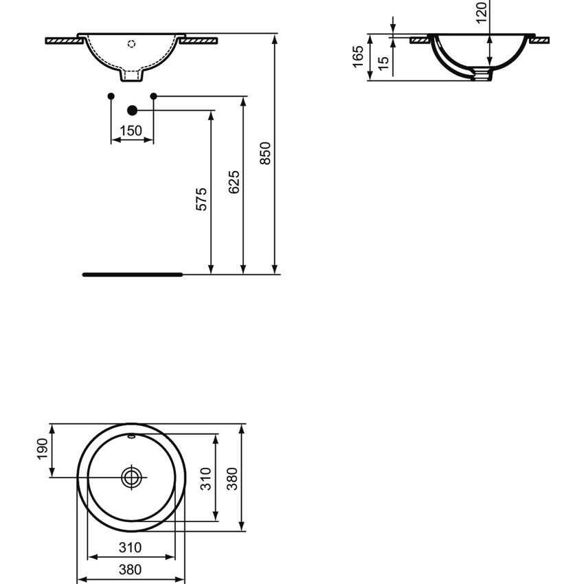 Immagine di Ideal Standard CONNECT lavabo rotondo da incasso soprapiano Ø 38 cm, con troppopieno, colore bianco E505101