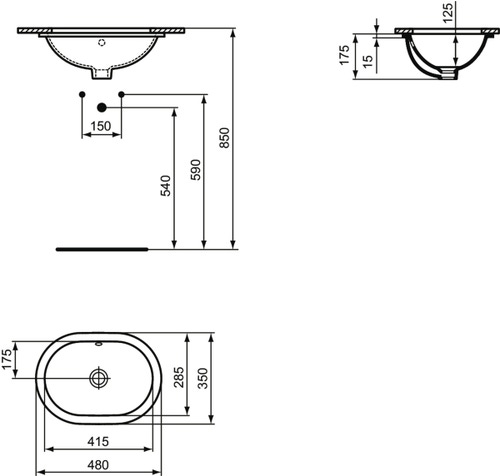 Immagine di Ideal Standard CONNECT lavabo ovale da incasso soprapiano L.48 cm, con troppopieno, colore bianco E504501