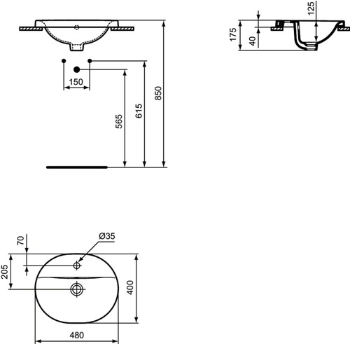 Immagine di Ideal Standard CONNECT lavabo ovale da incasso soprapiano L.48 cm, monoforo, con troppopieno, colore bianco E503801
