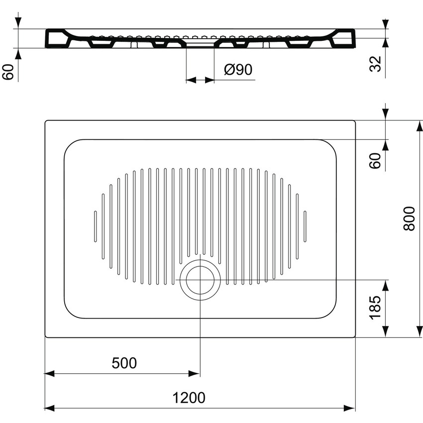 Immagine di Ideal Standard CONNECT piatto doccia rettangolare L.120 P.80 cm, per installazione sopra o filo pavimento, colore bianco T267901