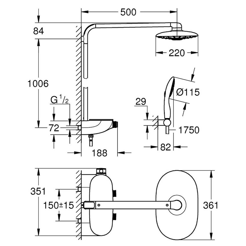 Immagine di Grohe RAINSHOWER SYSTEM SMARTCONTROL MONO 360 sistema doccia con miscelatore termostatico GROHE, finitura cromo 26361000
