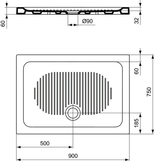 Immagine di Ideal Standard CONNECT piatto doccia rettangolare L.90 P.75  cm, per installazione sopra o filo pavimento, colore bianco T267201