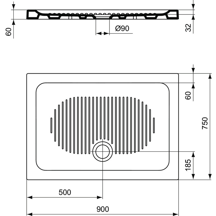 Immagine di Ideal Standard CONNECT piatto doccia rettangolare L.90 P.75  cm, per installazione sopra o filo pavimento, colore bianco T267201