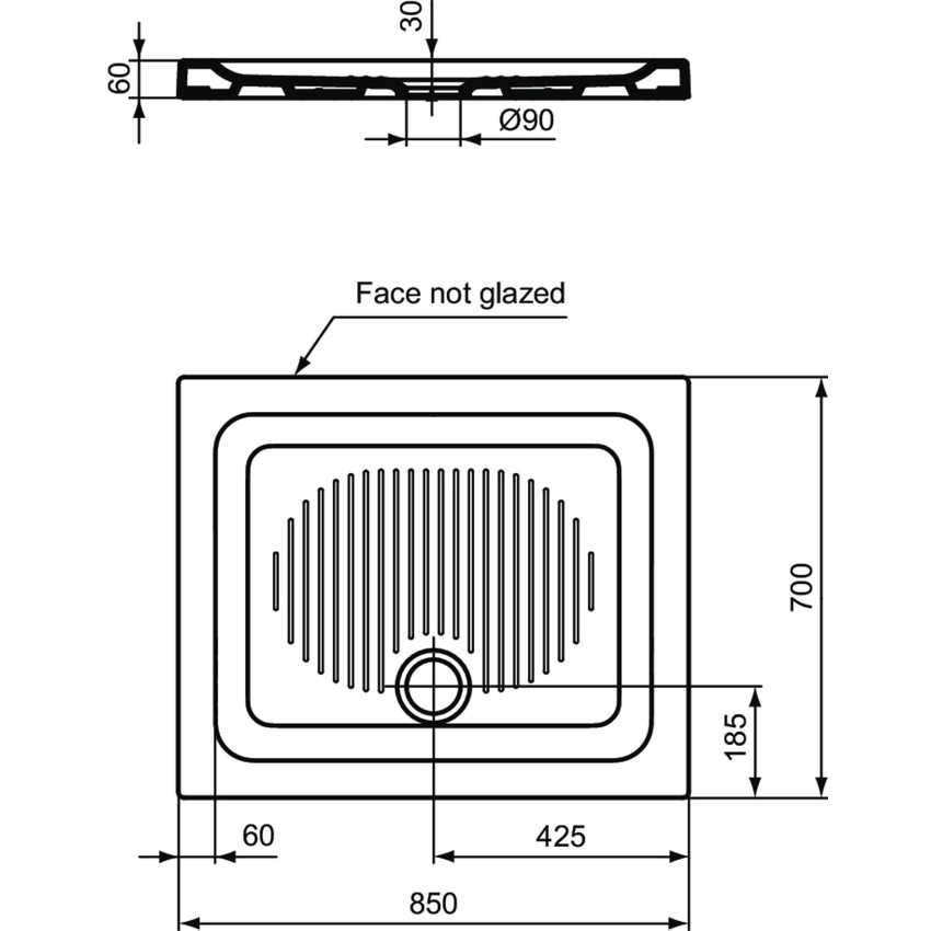 Immagine di Ideal Standard CONNECT piatto doccia rettangolare L.85 P.70 cm, per installazione sopra o filo pavimento, colore bianco T268801