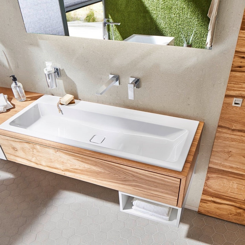 Immagine di Kaldewei CONO lavabo da incasso L.120 P.50 cm, 3 fori, senza troppopieno, colore bianco alpino 901806033001