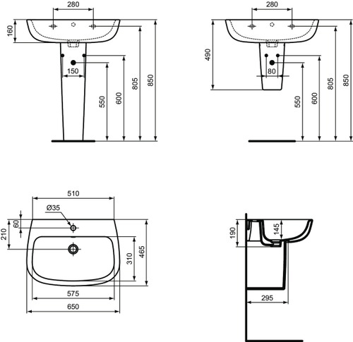 Immagine di Ideal Standard ESEDRA lavabo 65 cm, monoforo, con troppopieno, colore bianco T279701