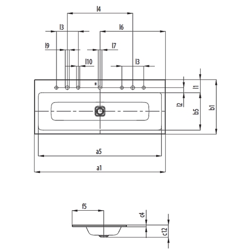 Immagine di Kaldewei CONO lavabo doppio da semincasso L.120 P.50 cm, 2 fori, senza troppopieno, colore bianco alpino 901806043001