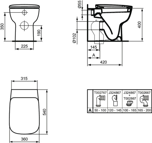 Immagine di Ideal Standard ESEDRA vaso a pavimento filo parete, con sedile slim a sgancio rapido, colore bianco T300801
