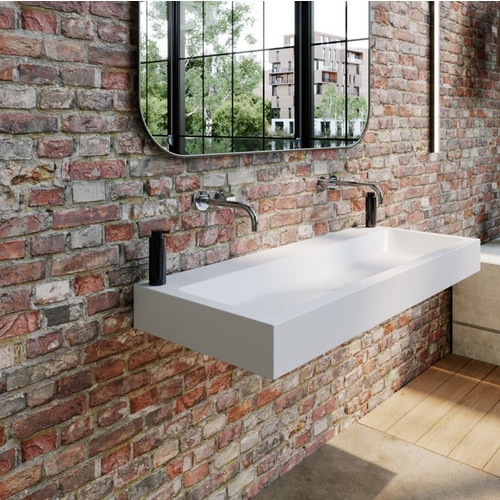 Immagine di Kaldewei CONO doppio lavabo da parete L.120 P.50 cm, 2 fori, senza troppopieno, colore bianco alpino 902706043001