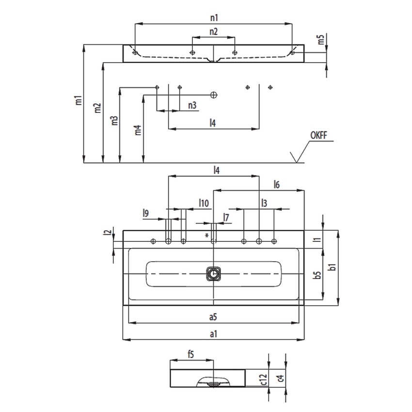 Immagine di Kaldewei CONO doppio lavabo da parete L.120 P.50 cm, 2 fori, senza troppopieno, colore bianco alpino 902706043001