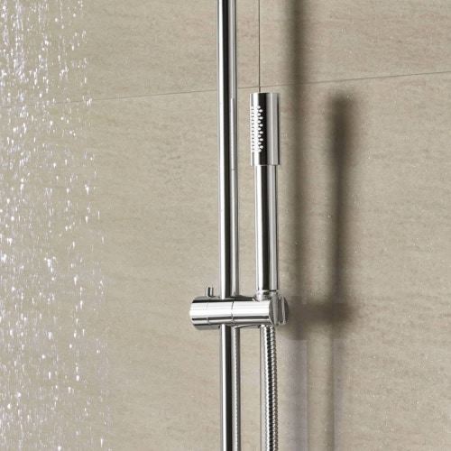 Immagine di Grohe Rainshower® System Colonna Doccia Con Miscelatore Termostatico e Soffione Ø 210 mm, Manopola Doccia Monogetto, Cromo, GROHE EcoJoy® 27032001