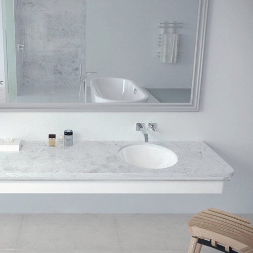 Immagine di Kaldewei CLASSIC lavabo sottopiano Ø 42 cm, senza fori, con troppopieno, colore bianco alpino 910006003001