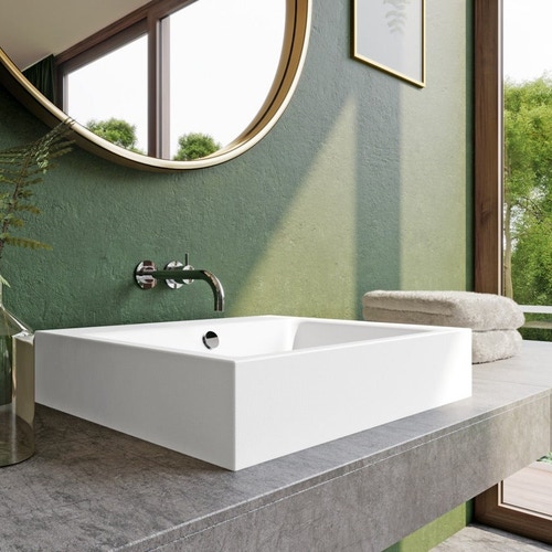 Immagine di Kaldewei PURO lavabo da appoggio 46 cm, altezza del bordo 12 cm, senza foro, con troppopieno, colore bianco alpino 900606003001