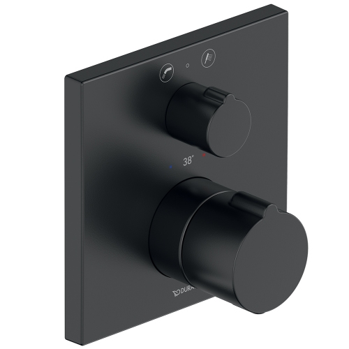 Immagine di Duravit C.1 miscelatore termostatico quadrato, a incasso per vasca, con arresto e deviatore, colore nero finitura opaco C15200013046