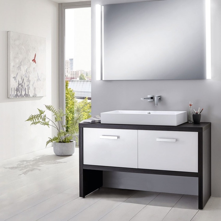 Immagine di Kaldewei PURO lavabo da appoggio L.90 P.46 cm, altezza del bordo 12 cm, senza foro, con troppopieno, colore bianco alpino 900806003001