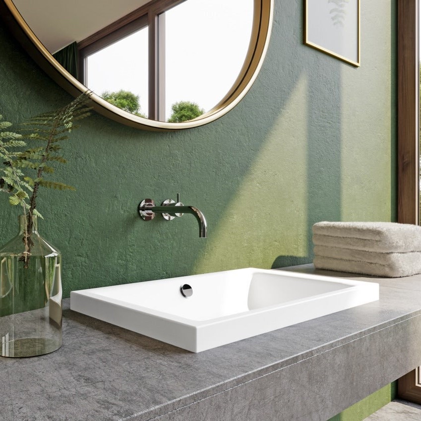 Immagine di Kaldewei PURO S lavabo da appoggio L.60 P.38.5 cm, altezza del bordo 4 cm, senza foro, con troppopieno, colore bianco alpino 908906003001