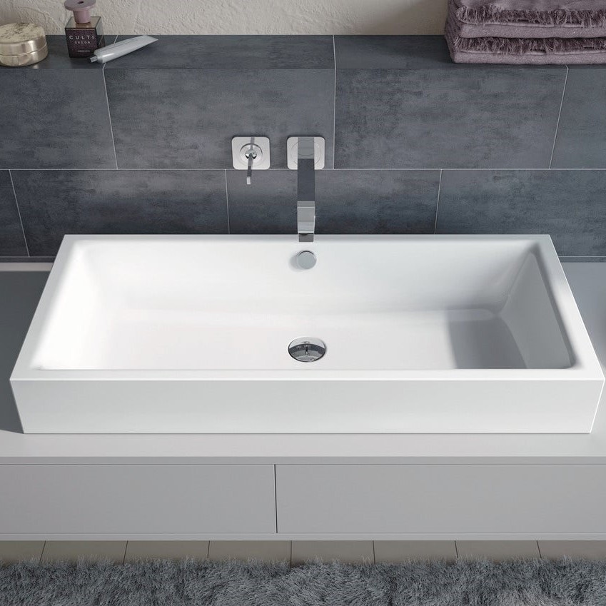 Immagine di Kaldewei PURO S lavabo da appoggio L.60 P.38.5 cm, altezza del bordo 4 cm, senza foro, con troppopieno, colore bianco alpino 908906003001