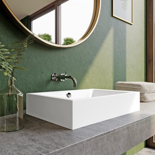 Immagine di Kaldewei PURO S lavabo da appoggio L.60 P.38.5 cm, altezza del bordo 12 cm, senza foro, con troppopieno, colore bianco alpino 909106003001