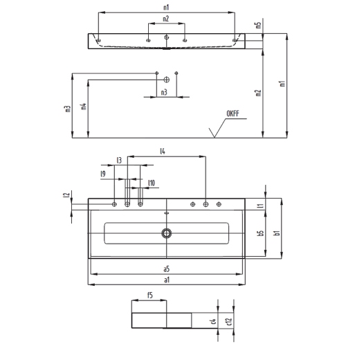 Immagine di Kaldewei PURO DOPPIO lavabo da parete L.120 P.46 cm, senza foro per rubinetteria, con troppopieno, colore bianco alpino 906806043001