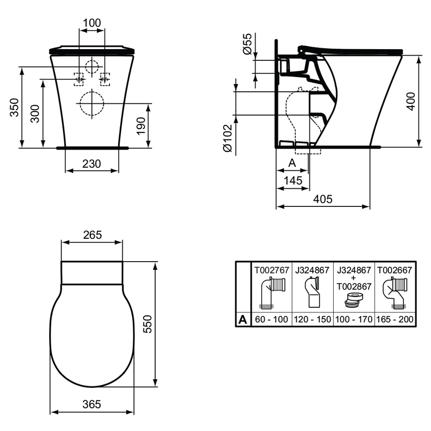 Immagine di Ideal Standard CONNECT AIR set sanitari a pavimento, vaso AquaBlade® con sedile a sgancio rapido, senza discesa rallentata, bidet monoforo con troppopieno, colore bianco finitura lucido E004301-E233401