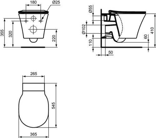 Immagine di Ideal Standard CONNECT AIR set completo sanitari sospesi, vaso con sedile a chiusura ammortizzata e bidet monoforo, colore bianco finitura lucido, moduli installazione COMBIFIX per parete in muratura 110.790.00.1-CONNECT AIR