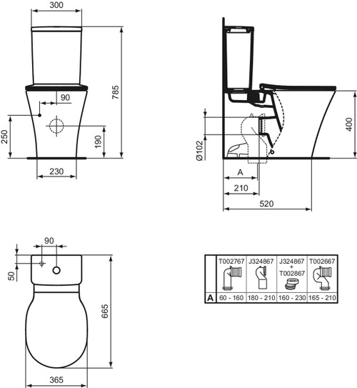 Immagine di Ideal Standard CONNECT AIR vaso a pavimento AquaBlade® filo parete, senza cassetta, con sedile slim con chiusura rallentata, colore bianco E014201
