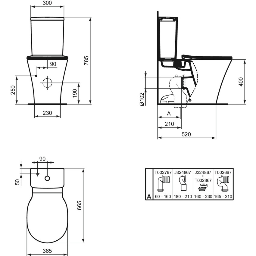 Immagine di Ideal Standard CONNECT AIR vaso a pavimento AquaBlade® filo parete, senza cassetta, con sedile slim con chiusura rallentata, colore bianco E014201