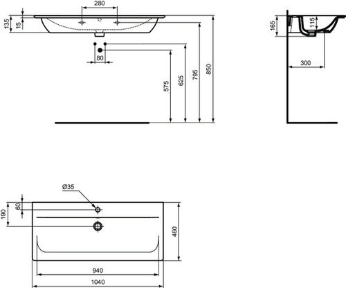 Immagine di Ideal Standard CONNECT AIR lavabo top 100 cm, monoforo, con troppopieno, colore bianco E027401
