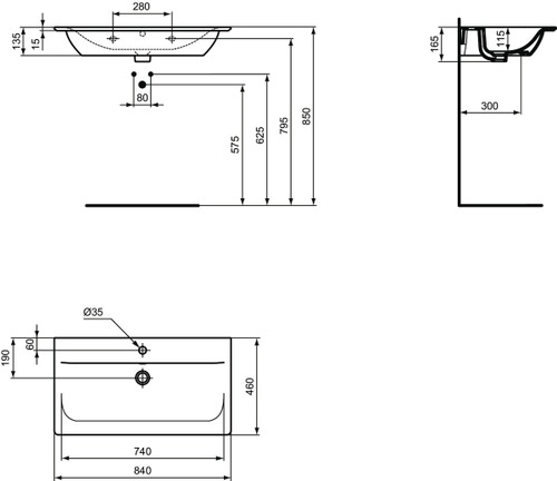 Immagine di Ideal Standard CONNECT AIR lavabo top 80 cm, monoforo, con troppopieno, colore bianco E027901